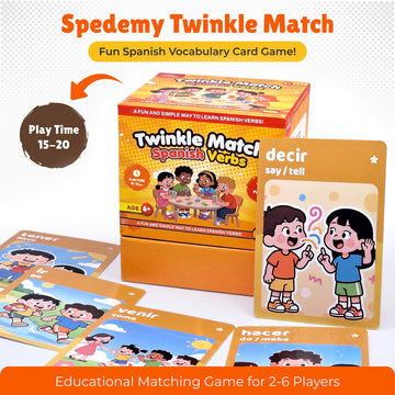 Spedemy Twinkle Match Spanish Card Game - 100 Vocabulary Matching Cards, Bilingual Games, Spanish Board Game for Kids, Beginners, Families, Homeschool