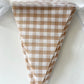 16 Meters 52ft Beige Khaki White Fabric Gingham Pennant Banner Double Sided Cotton Checkered Bunting Triangle Flags Neutral Party Decoration