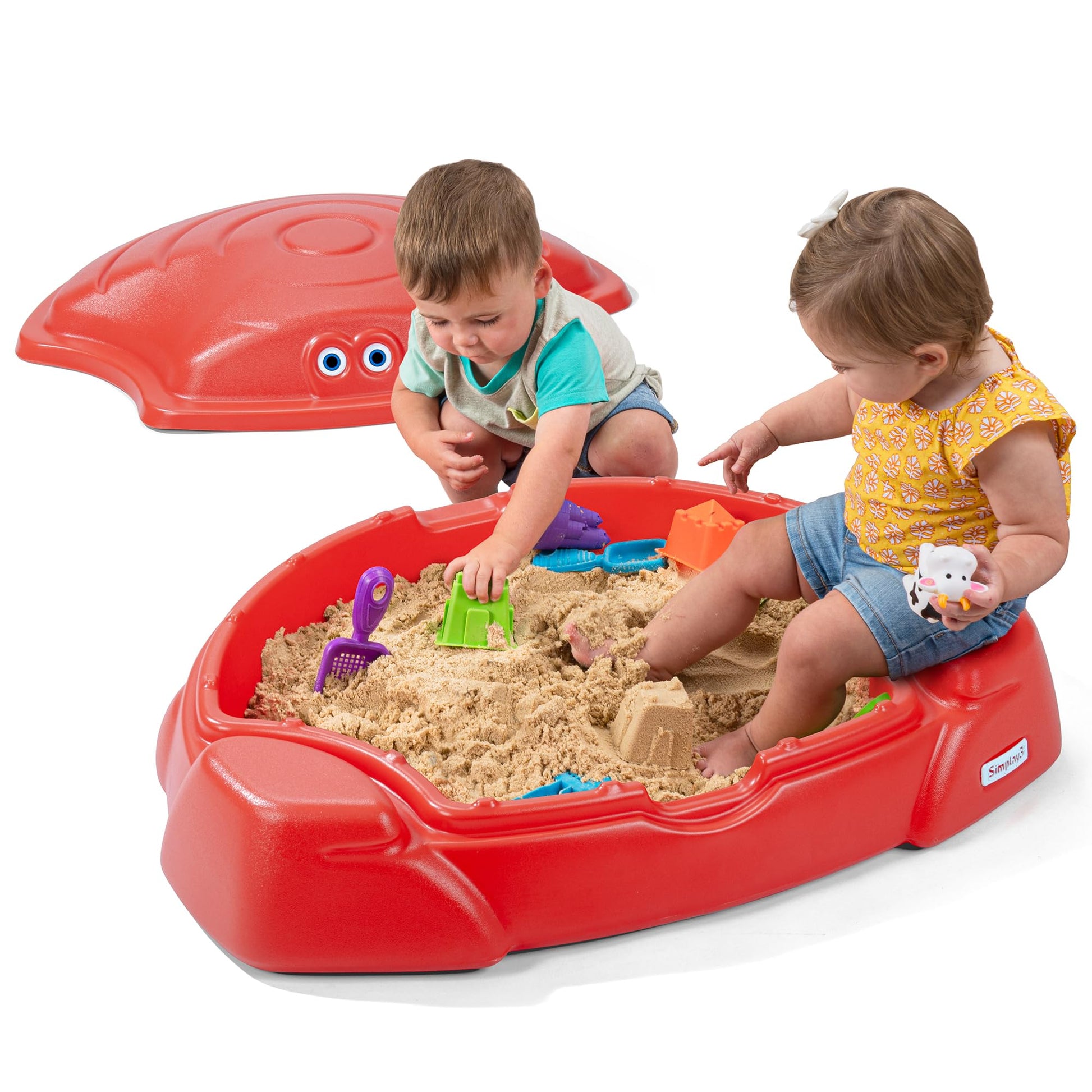 Simplay3 Coastal Crab Fully Assembled Sandbox for Kids, Toddler Outdoor Sand Box with Lid for Playground, Backyard, Ages 1.5 to 5 Years, Made in USA