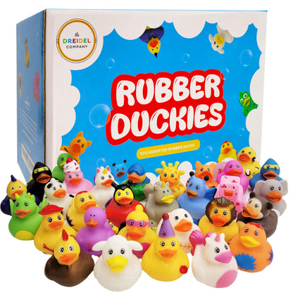 100 Assortment Rubber Duck Toy Duckies for Kids, Bath Birthday Gifts Baby Showers Classroom Incentives, Summer Beach and Pool Activity, 2" (100-Pack)