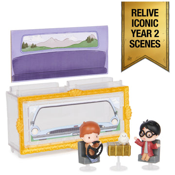Wizarding World Harry Potter Micro Magical Moments Collectible Figures Multipack Ford Anglia with Harry Potter, Ron Weasley, Owl Hedwig and Display