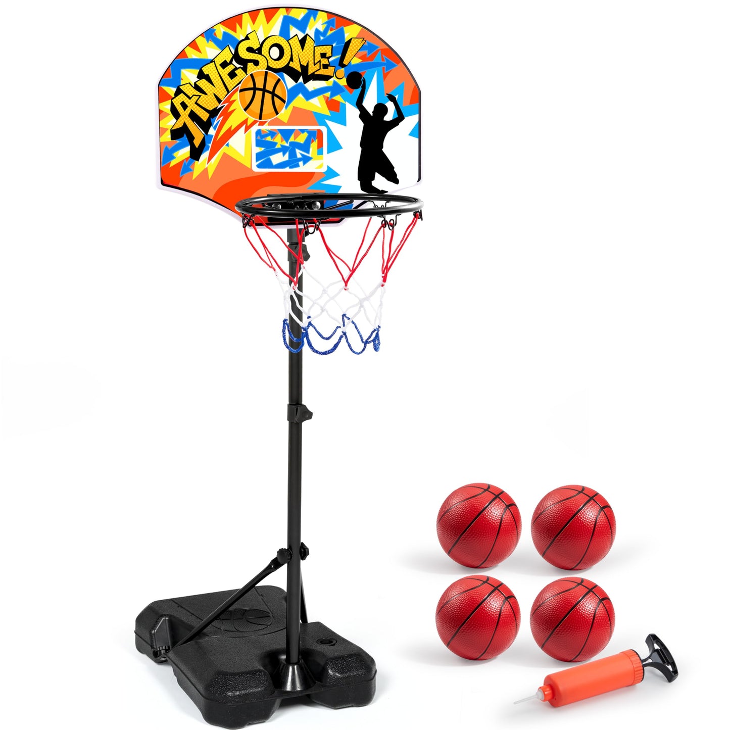 JOYIN Kids Basketball Hoop, Adjustable Height 2.8 ft-6.2 ft Basketball Hoop for Kids Indoor Outdoor Play Portable Basket Ball for Boys Girls Age 3 4 5