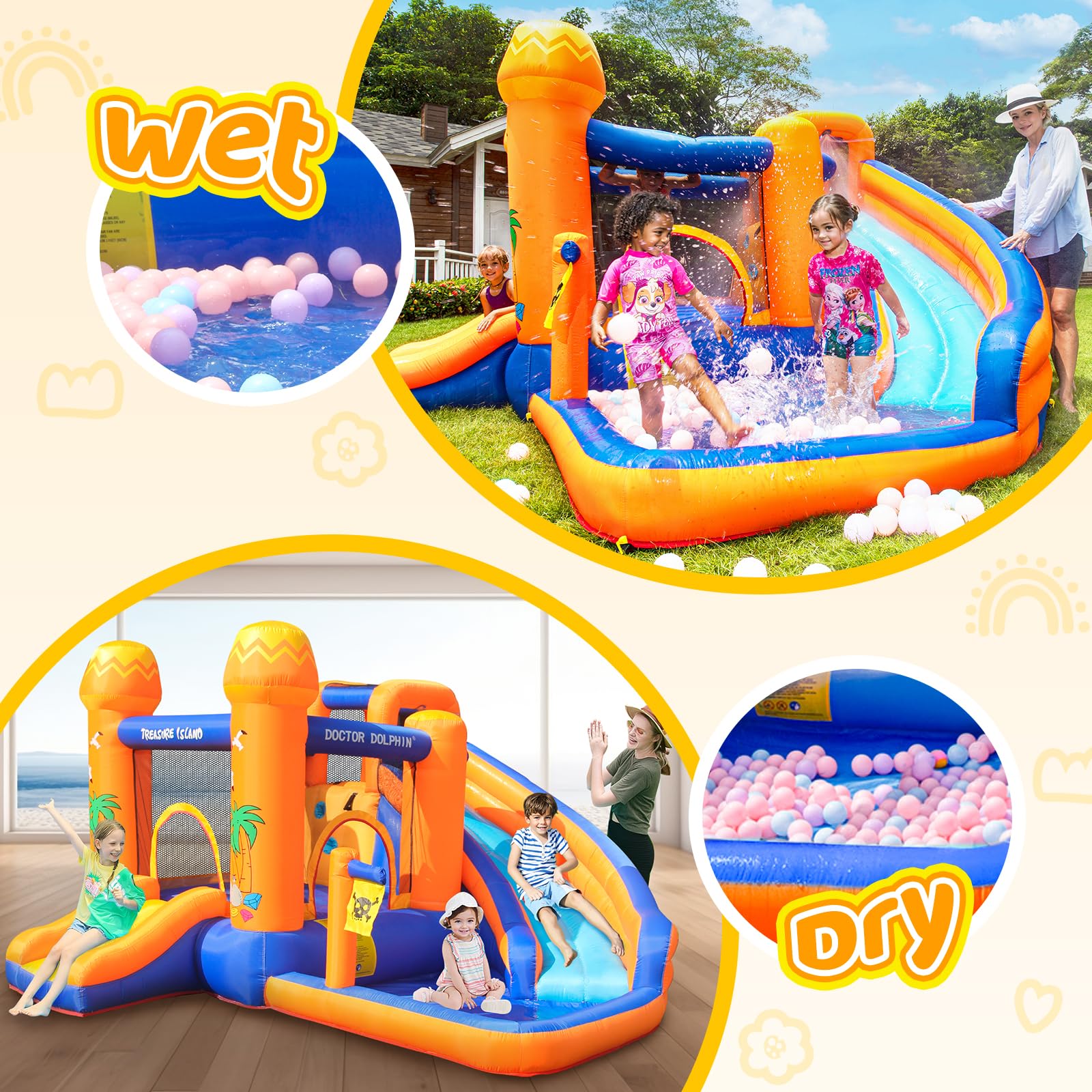 Doctor Dolphin Inflatable Water Slide, Water Bounce House for Big Kids?Water Slides for Kids Backyard, Inflatable Water Park Bouncy House for Wet