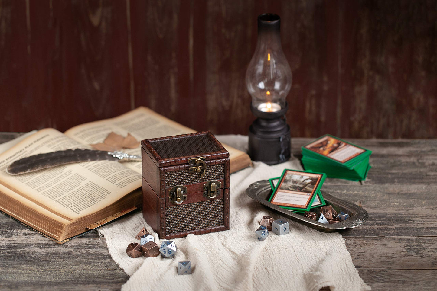 KakapopoTCG Elven Vault (Chainmail) Wooden Deck & Counter Box with Protector Storage for TCG, MTG Magic, FaB, YGO, EDH, Commander, Box, Dice