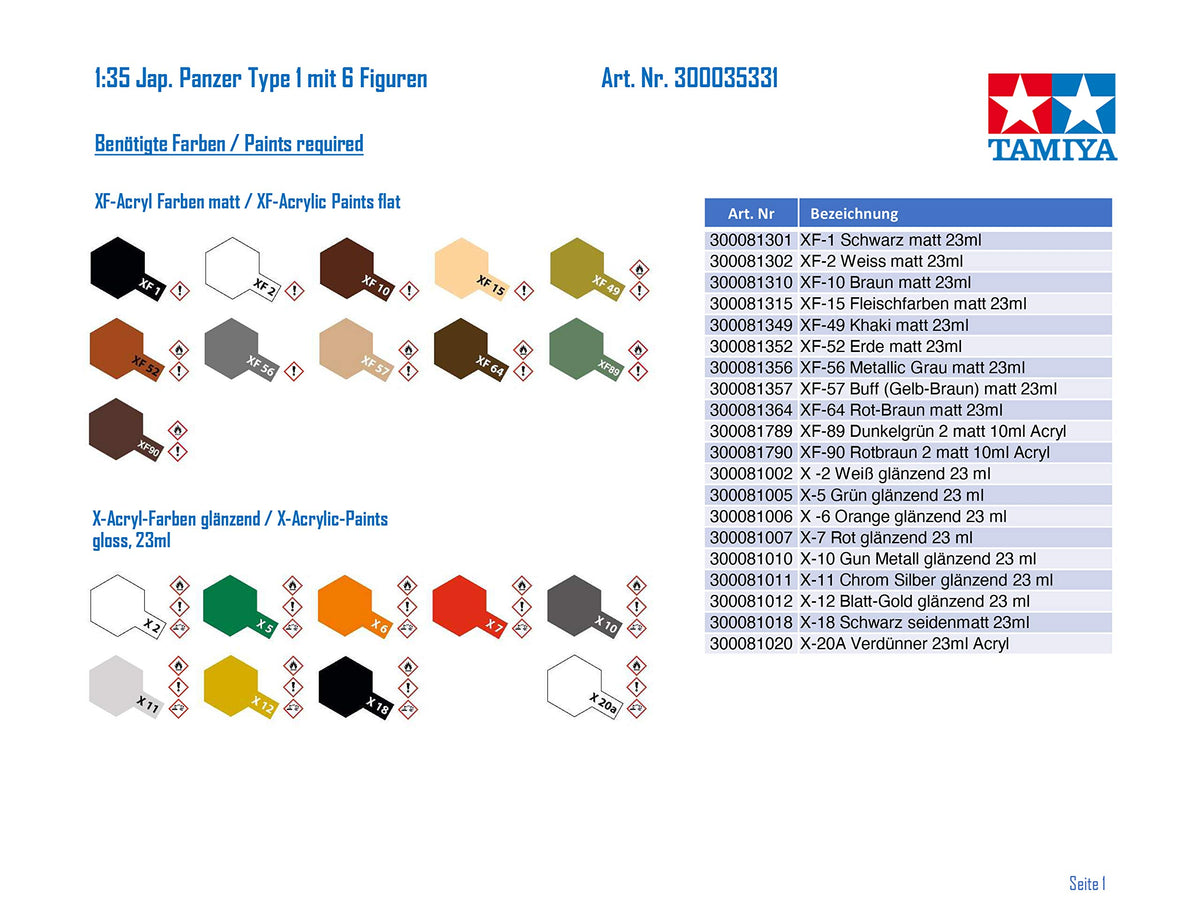 Tamiya -TAM35331 Panzer Japanese Model Hobby Aircraft Construction Kits, 35331, Full Tank with 6 Dolls, Small
