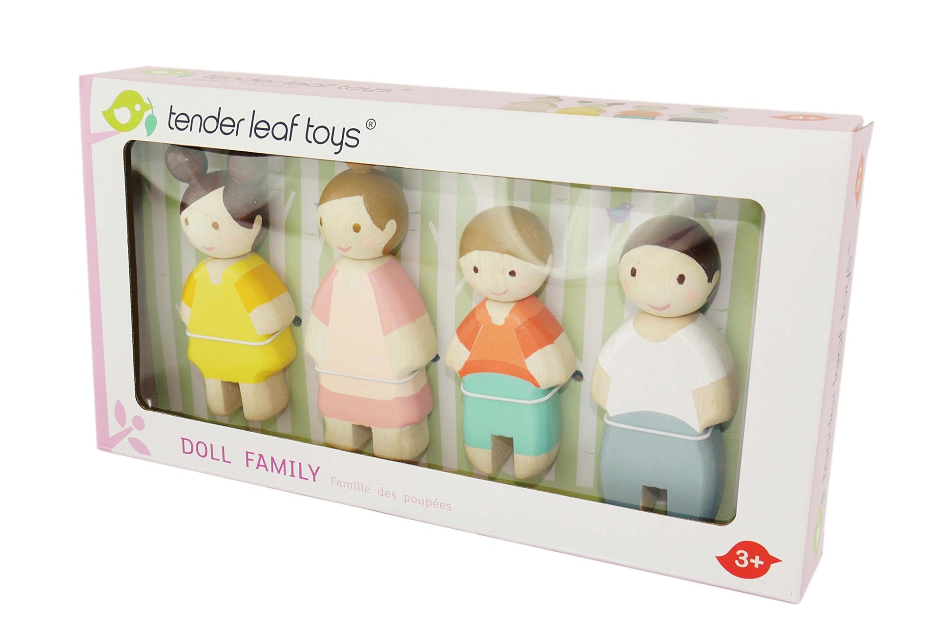 Tender Leaf Toys - The Leaf Family - 4 Pcs Wooden Family Mini Dolls Playset for Children, Kids Miniature Pretend Play Dollhouse Figures, Includes