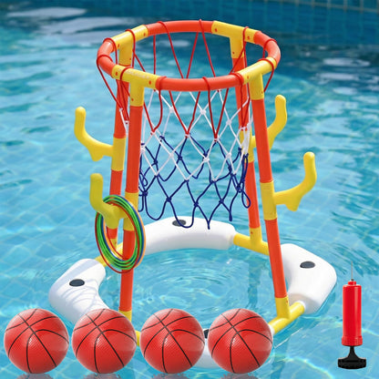 PodiuMax 2-in-1 Pool Basketball Hoop & Ring Toss Toys for Kids 4 5 6 7 8 9