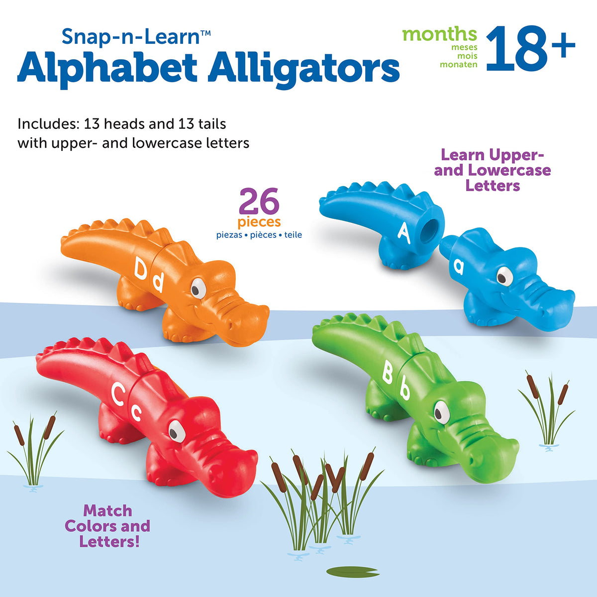 Learning Resources Snap-n-Learn Alphabet Alligators - Toddler Toys, Preschool ABC Activities, Fine Motor Skills, Alphabet Manipulatives, Phonetics and