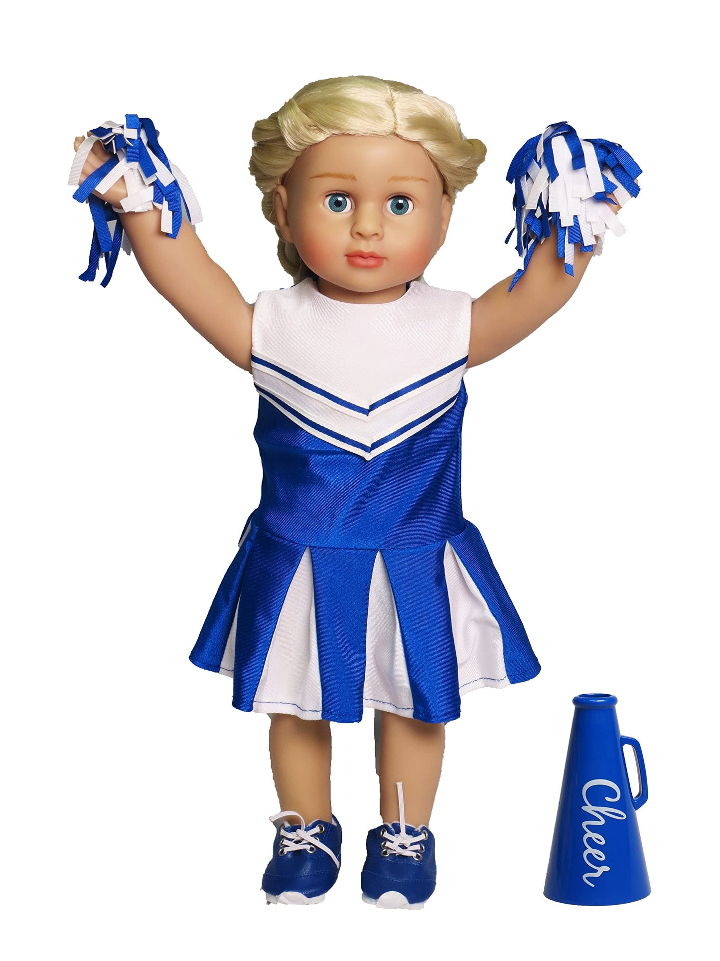 American Fashion World Blue Cheerleading Outfit for 18-Inch Dolls | Accessories Included | Premium Quality & Trendy Design