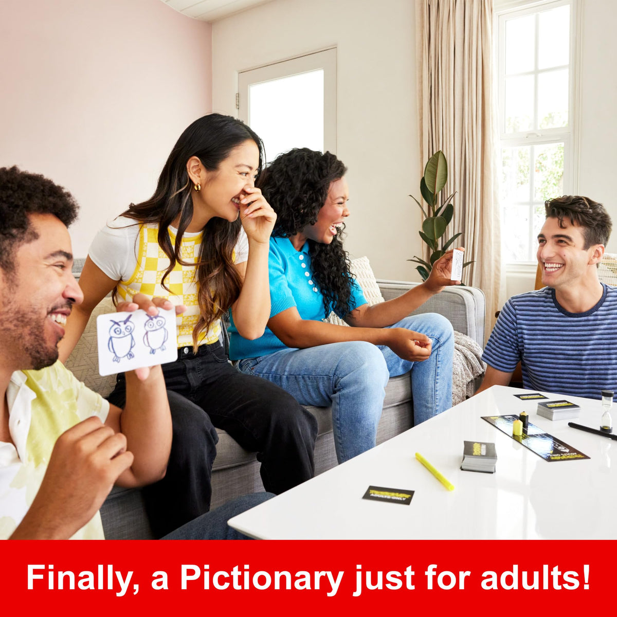 Mattel Games Pictionary Adults Only Party Drawing Game with Silly Sketches & NSFW Clue Cards, Boards, Markers & Sand Timer