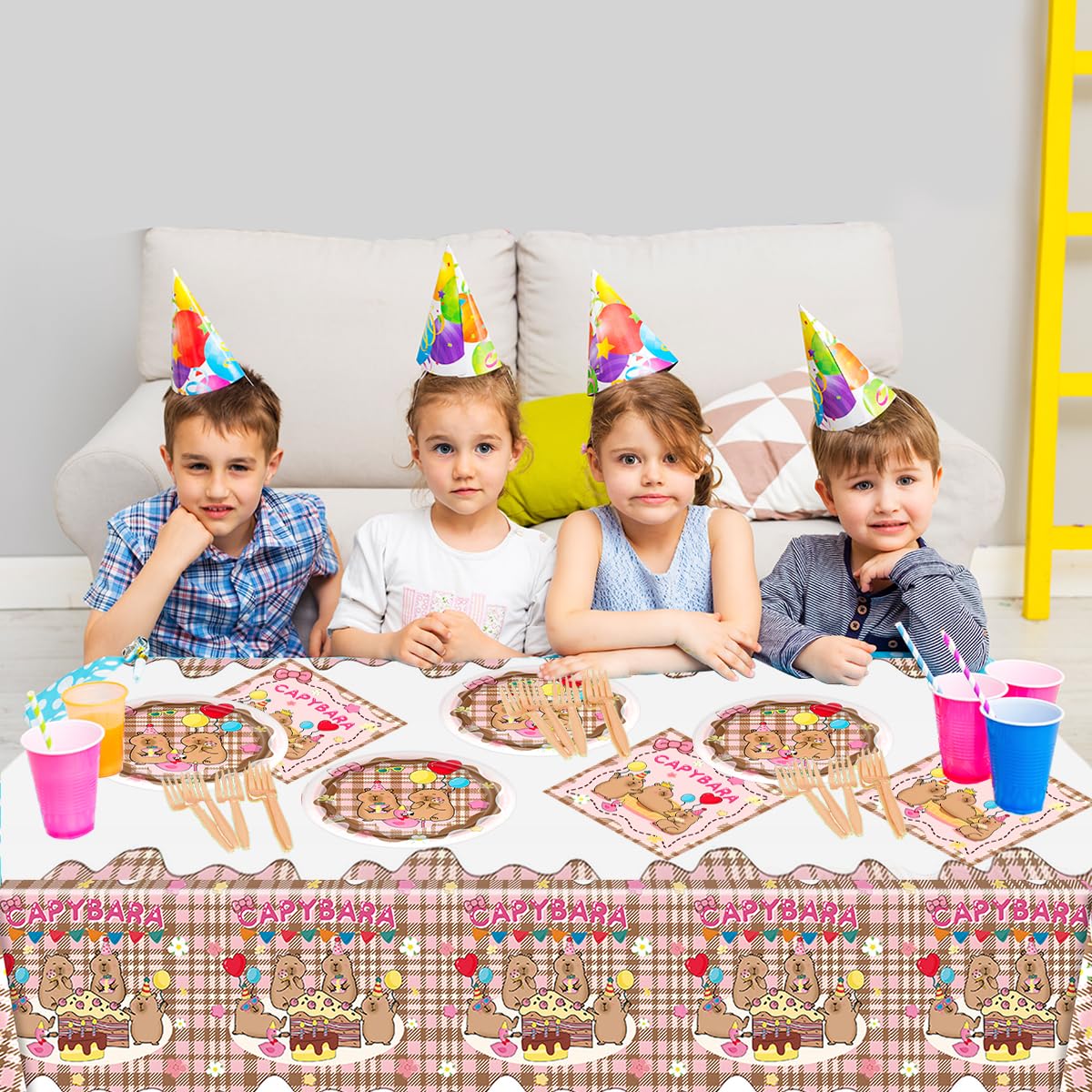 Capybara Party Supplies Set Includes Capybara 20 Plates,20 Napkins Tablecloth Perfect for Capybara Birthday Tableware, Service 20 Guests