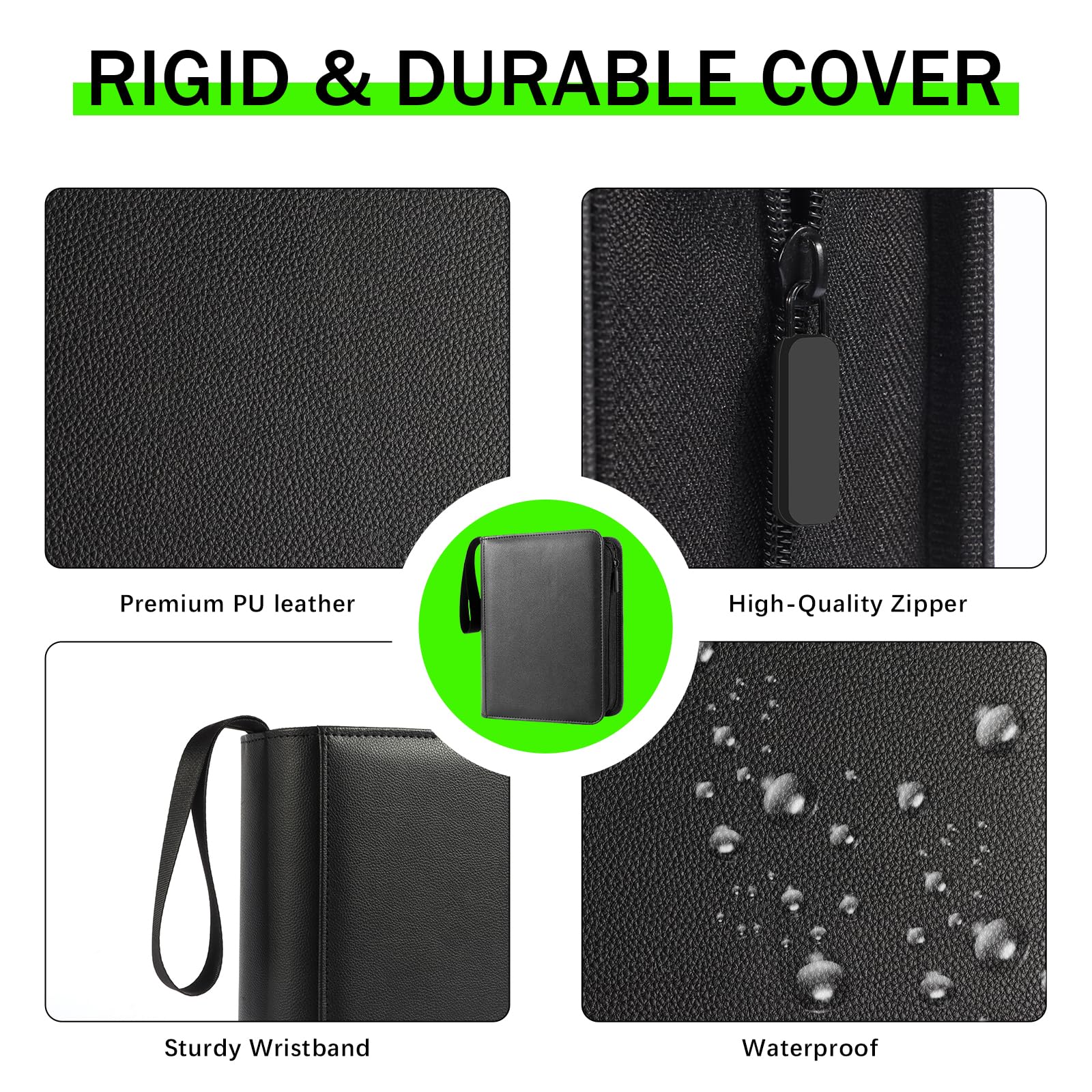 Jumbo Card Binder 100 Pockets for Oversized & Big Cards - Ringless PU Leather Binder with Zippered Closure, Top Loading & Wrist Strap, Fits 6x8 Inch