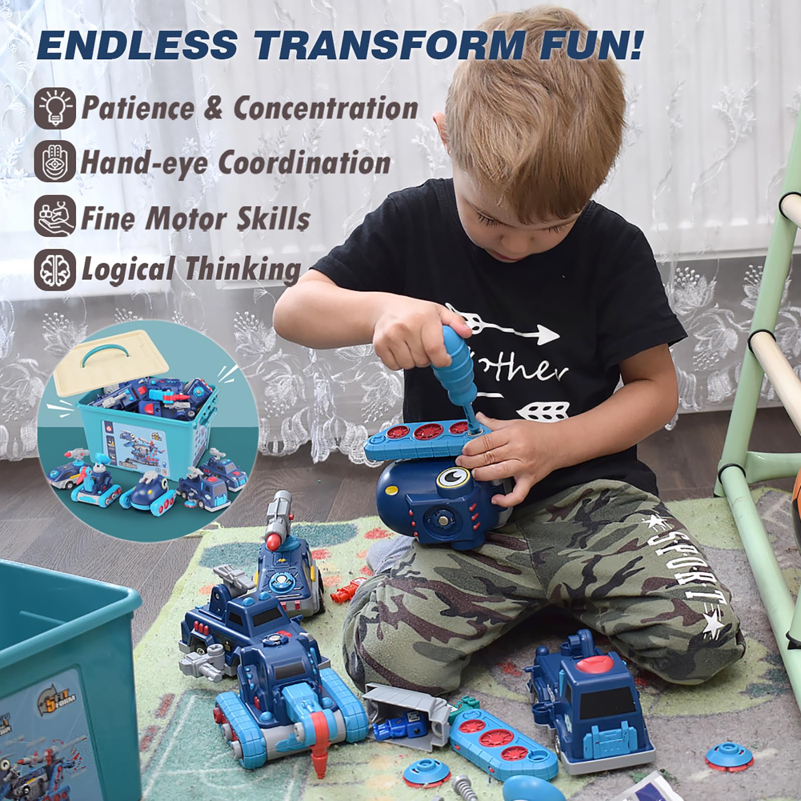 Take Apart Vehicle Magnetic Toy Transform Car Dinosaur Robot Building Tool
