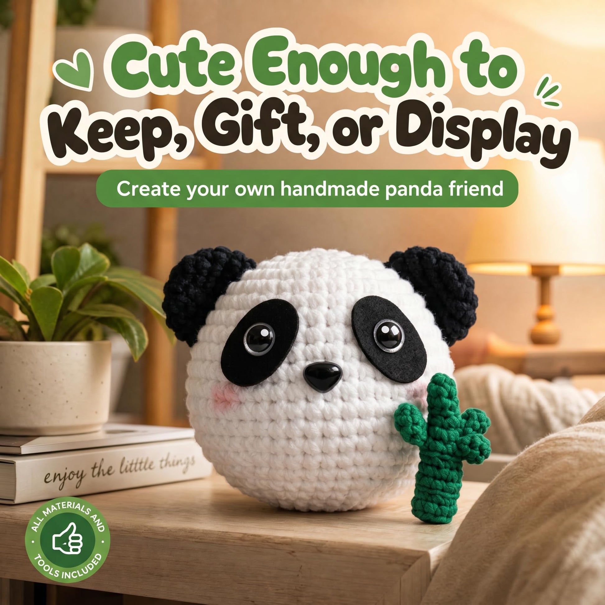 Bubbly Crochet Pom Pom the Panda Beginner Crochet Kit - DIY Plush with Custom Eyes & Bamboo Accent, Guided Tutorials & All-in-One Tools - Amigurumi