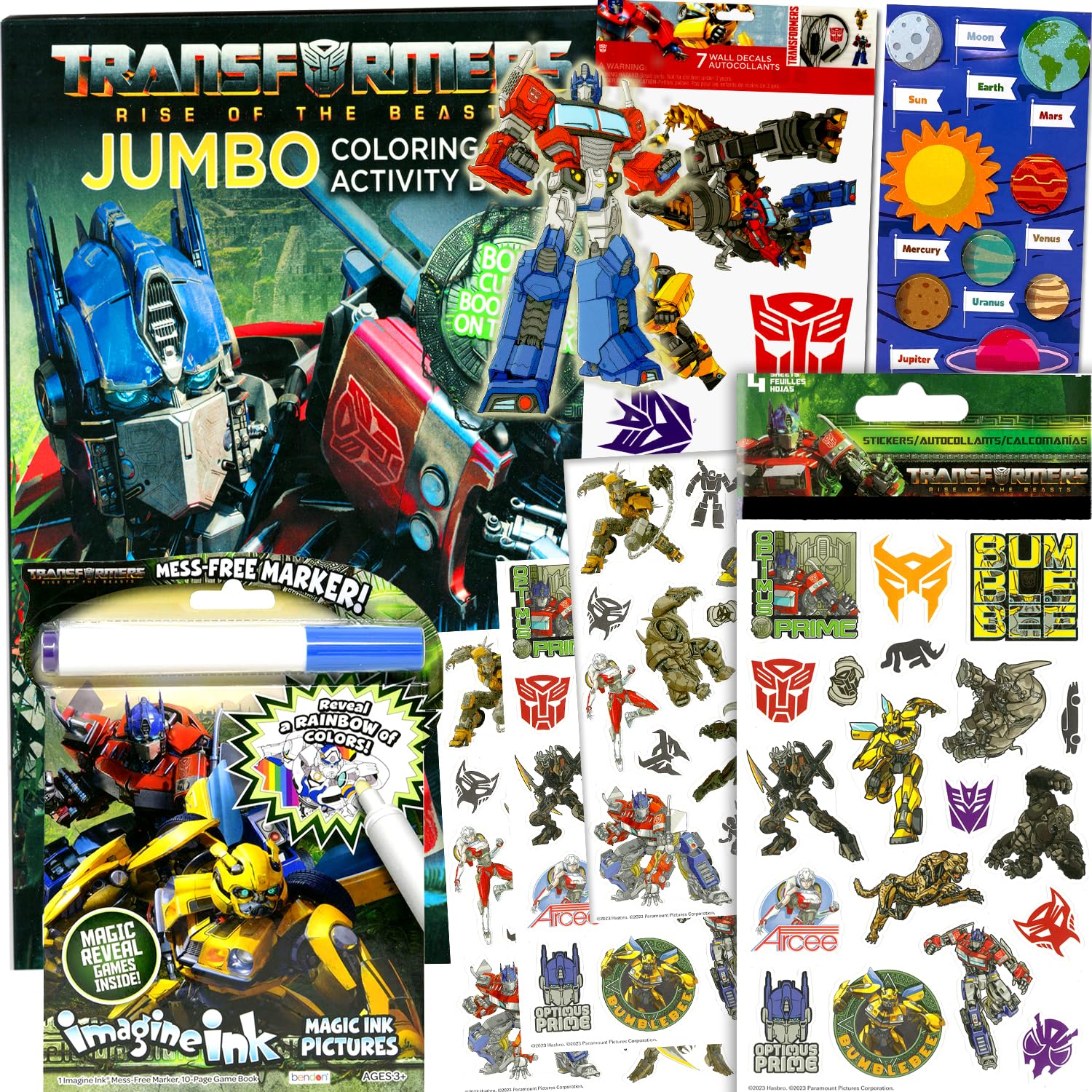 Transformers Coloring and Activity Book Super Set for Kids - 2 Activity Books and Sticker Pads Featuring Optimus Prime, Bumblebee and Rescue Bots