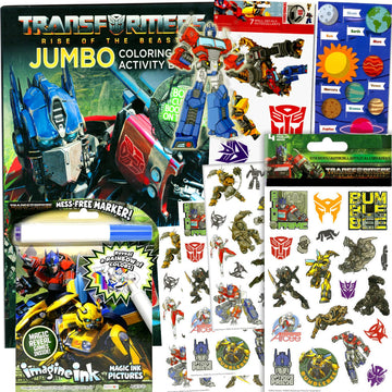 Transformers Coloring and Activity Book Super Set for Kids - 2 Activity Books and Sticker Pads Featuring Optimus Prime, Bumblebee and Rescue Bots
