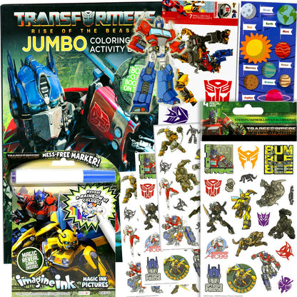 Transformers Coloring and Activity Book Super Set for Kids - 2 Activity Books and Sticker Pads Featuring Optimus Prime, Bumblebee and Rescue Bots