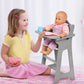 Badger Basket Executive Doll High Chair - Wooden Toy Chair with Liftable Tray, Fabric Seat Trim, and Realistic Design - Fits 18 Inch Dolls and More