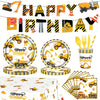194Pcs Construction Plates Birthday Party Supplies Decorations Serve 24 | Includes Napkins Cups Tablecloth and Banner | Boys Construction Themed
