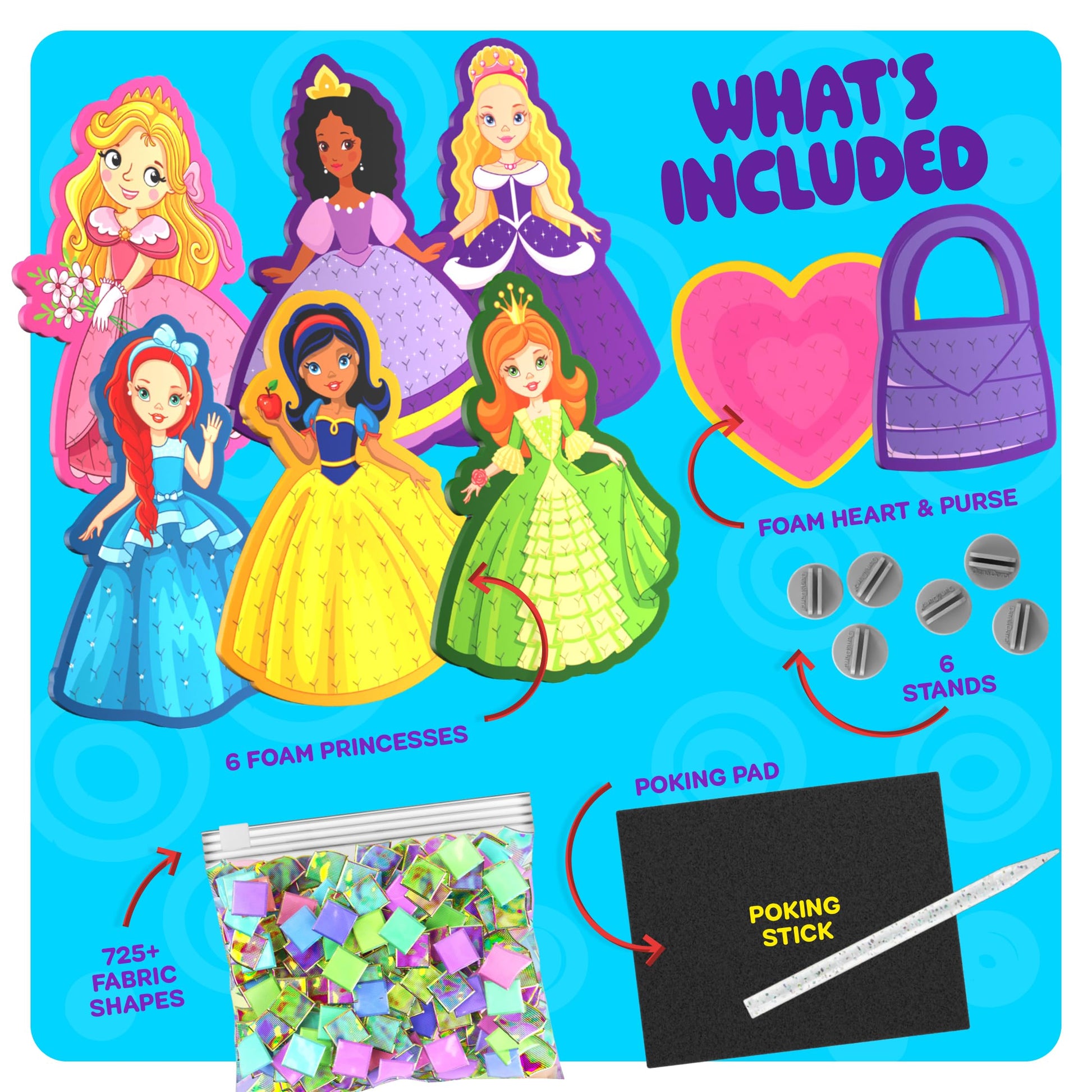 Dan&Darci Jab Jab Art Magical Princesses Kit - Gifts for 5 Year Old Girls - Arts and Crafts for Kids Ages 4-8, 4-6 - Mess-Free Craft - Birthday Gift