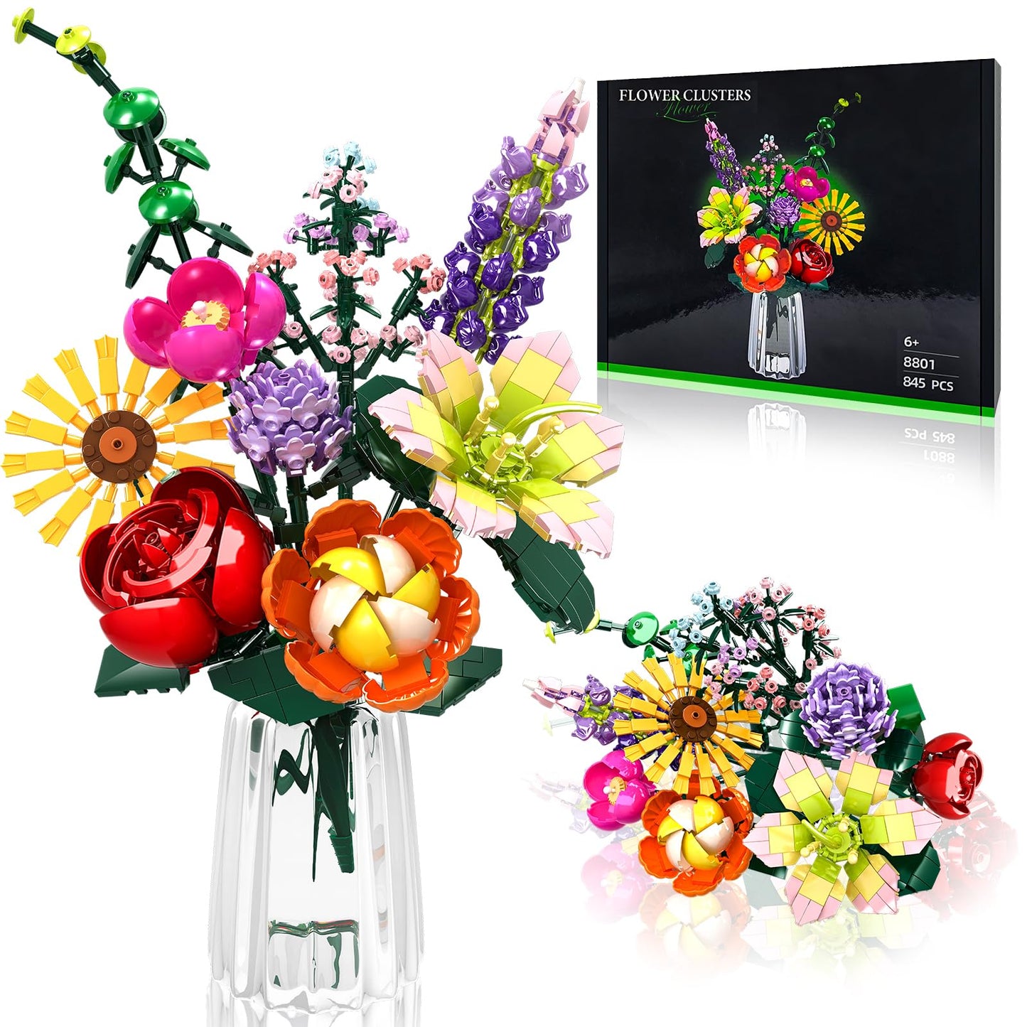 IKIDSUN Flowers Bouquet Building Sets, Artificial Flower Plants for Botanical Collection and Decorative Home, for Girls Women Adults Ages 6+, Birthday
