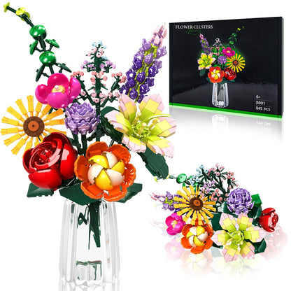 IKIDSUN Flowers Bouquet Building Sets, Artificial Flower Plants for Botanical Collection and Decorative Home, for Girls Women Adults Ages 6+, Birthday