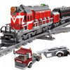 General Jim's Red Diesel Cargo Train Building Blocks Set - 1000+ Piece City Series with Automatic Running System, Railway Tracks, and Truck - L Gauge