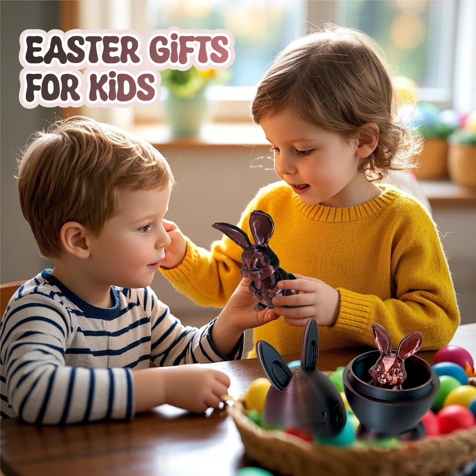 Ofrence 3D Printed Easter Eggs with Bunny Inside, 5.9in Bunny Egg Easter Basket Stuffers Gifts for Kid & Adults, 3D Printing Animals Toys for Home