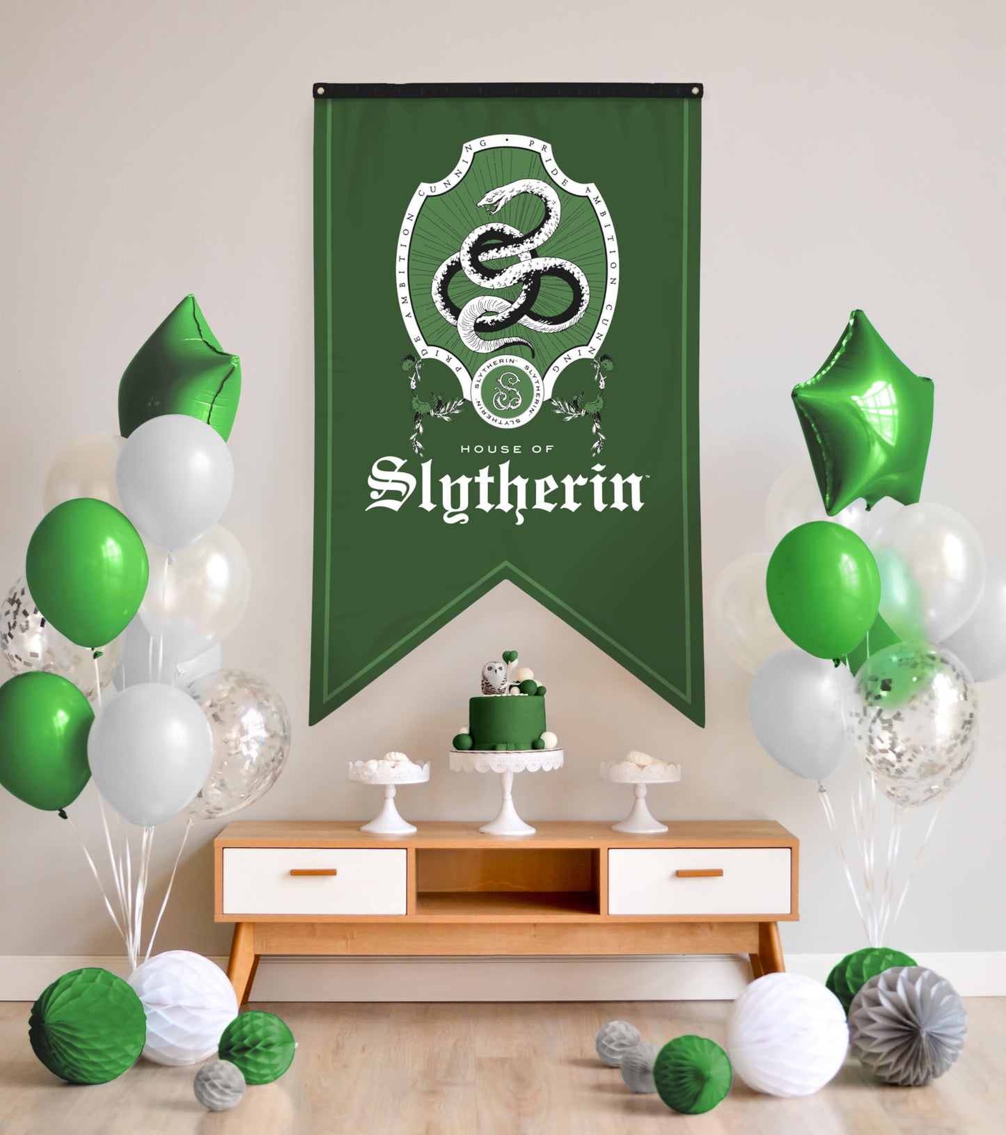 Conquest Journals Harry Potter Slytherin Crest Banner, 30'' x 50'' Extra Large Flag, 300D Oxford Cloth, Banners for Birthday Parties, Party Supplies