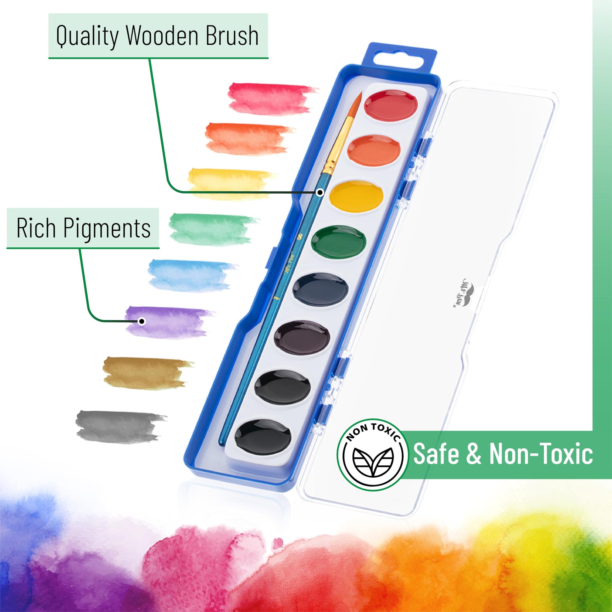 Mr. Pen- Washable Watercolors, 2 Pack, 8 Colors with Paint Brush