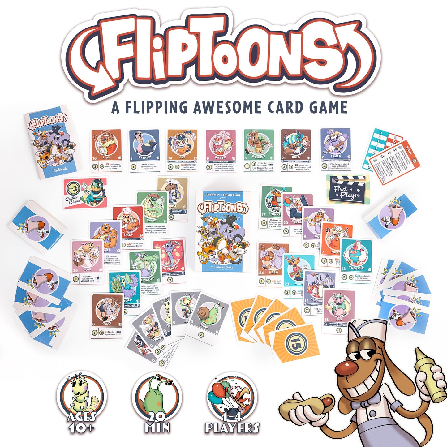 Thunderworks Games: FlipToons | an Animated Deck-Building Card Game! | Easy to Learn Board Game with Classic Cartoon Style | Portable Small Box Family