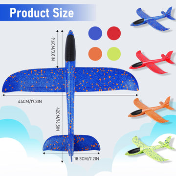 Jeffbaubl 4 Pack Foam Airplanes, 17.5 inch Airplane Toys, Large Throwing Foam Plane, 2 Flight Mode Glider Plane Flying Toy for Kids 3-7 Year Olds