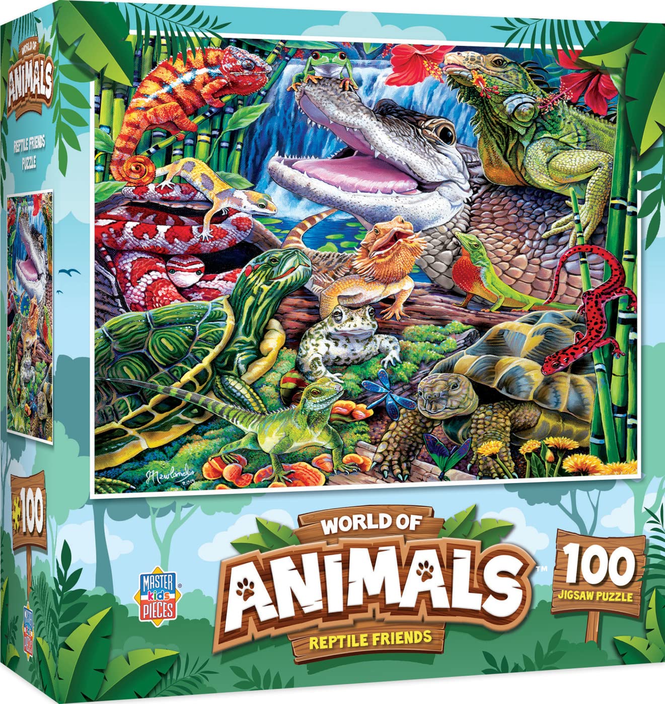 MasterPieces Reptile Friends 100 Piece Jigsaw Puzzle for Kids Ages 4-8 - Mentally Stimulating, Durable Design, 14"x19"
