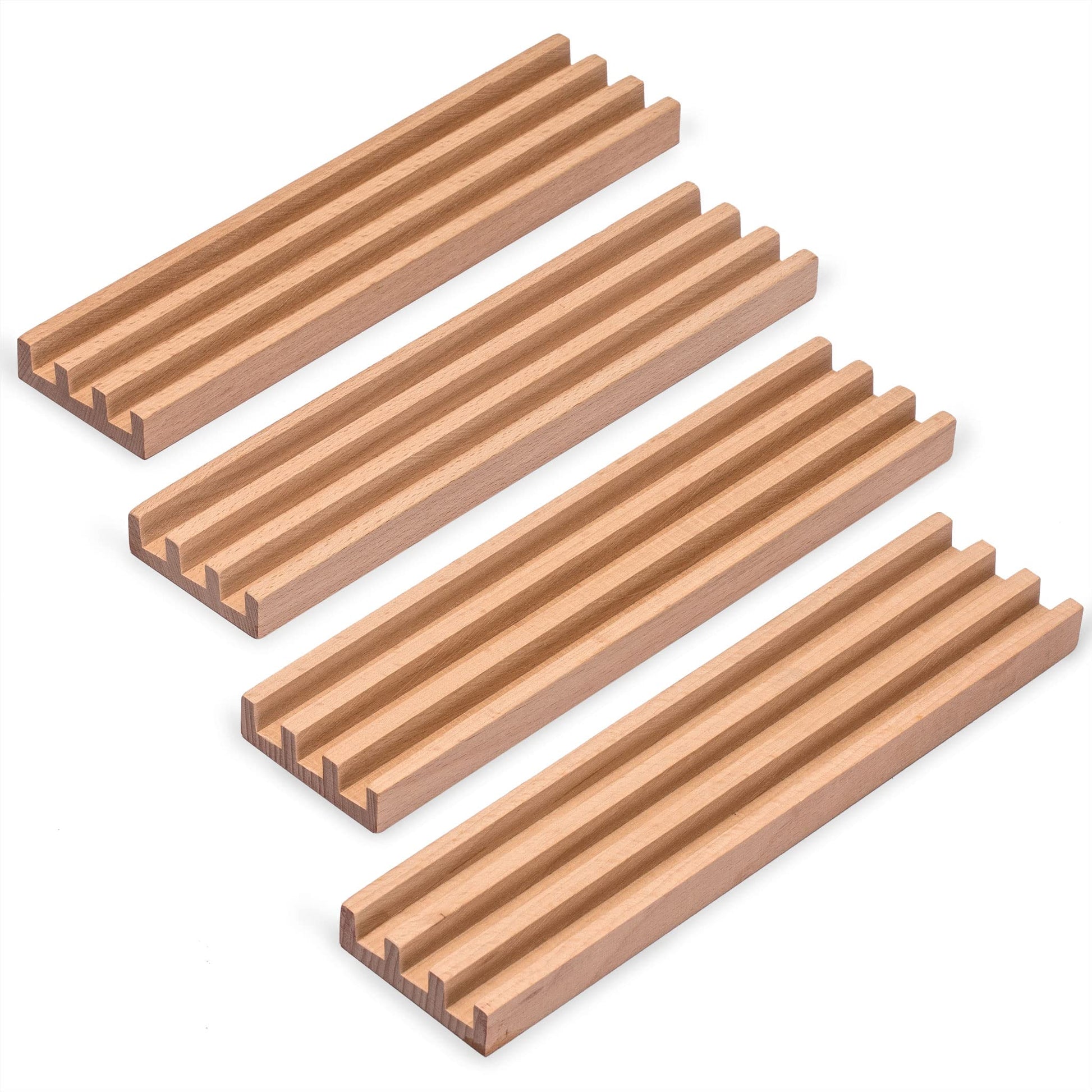 Yellow Mountain Imports Premium Beechwood Domino Racks/Trays (10-Inch) - Set of 4 - Domino Holders for Mexican Train, Chickenfoot and Other Domino