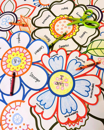 Roylco Affirmation Flowers - Positive Message Flower Craft Kit for Kids | 36 Sets, Ages 4+ | Color, Personalize & Build Confidence | SEL Activity