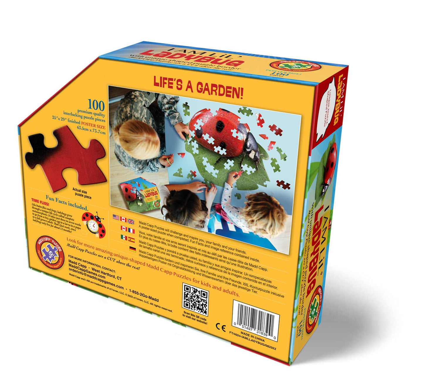 Madd CAPP Lil' Ladybug 100 Piece Jigsaw Puzzle for Ages 5 & Up- Unique Animal-Shaped, Poster-Sized, Pieces are Oversized, Includes Educational Madd