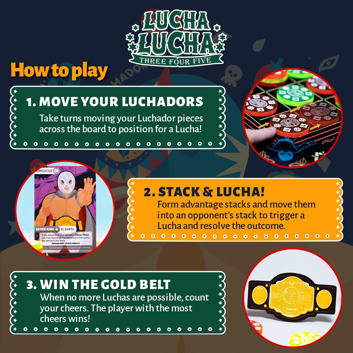 Whales Entertainment| Lucha Lucha 345| Strategy Board Games for Adults, Family and Kids Aged 6 +| Fun Wrestling-Themed Game for 2 Players | Classic