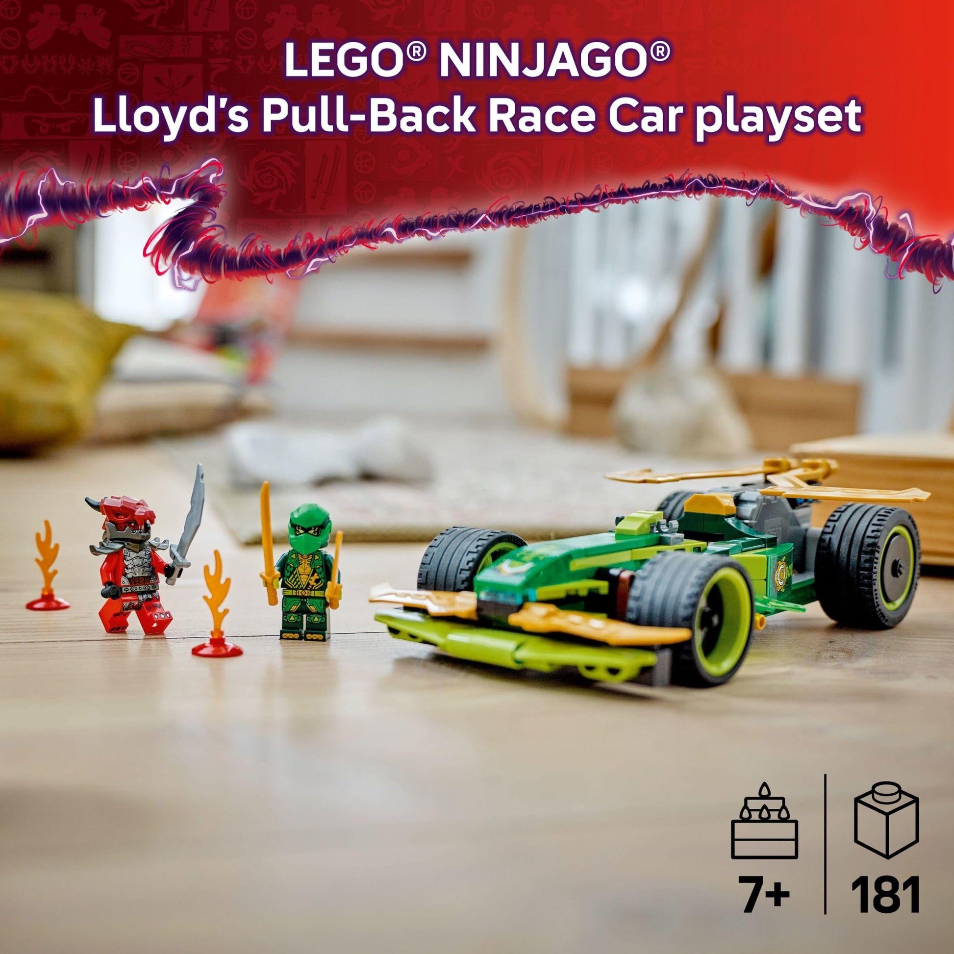 LEGO NINJAGO Lloyd's Pull-Back Race Car Toy - Building Toy for Pretend Play for Boys and Girls, Ages 7+ - Toy Car for Kids with 2 Minifigures - Gift