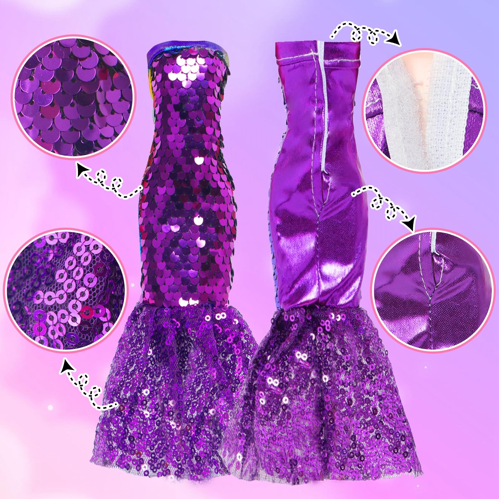 BLIJOLA Doll Clothes 5 Sets Sequins Dresses for 11.5 inch Girl Doll Including 2 Mermaid Clothes Swimwear 1 Evening Dress 2 Casual Dresses Party
