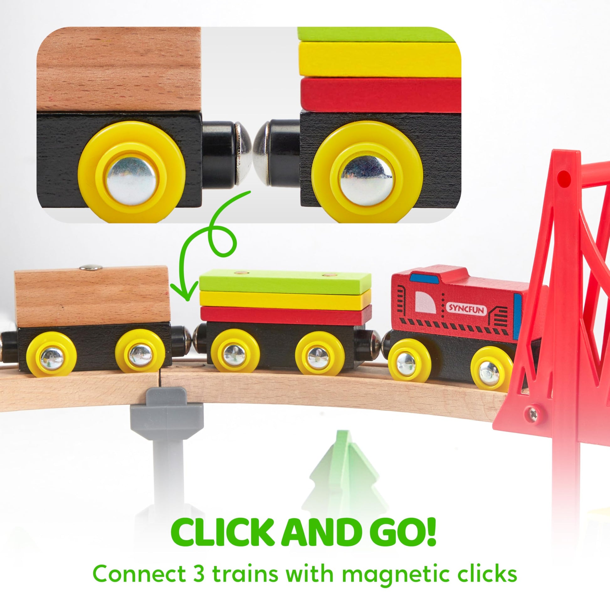 60PCS Wooden Train Set - Toy Magnetic Trains with Wooden Track Set for Kids Ages 3-8, Construction Crane Railway Set, Perfect Easter Birthday Gift