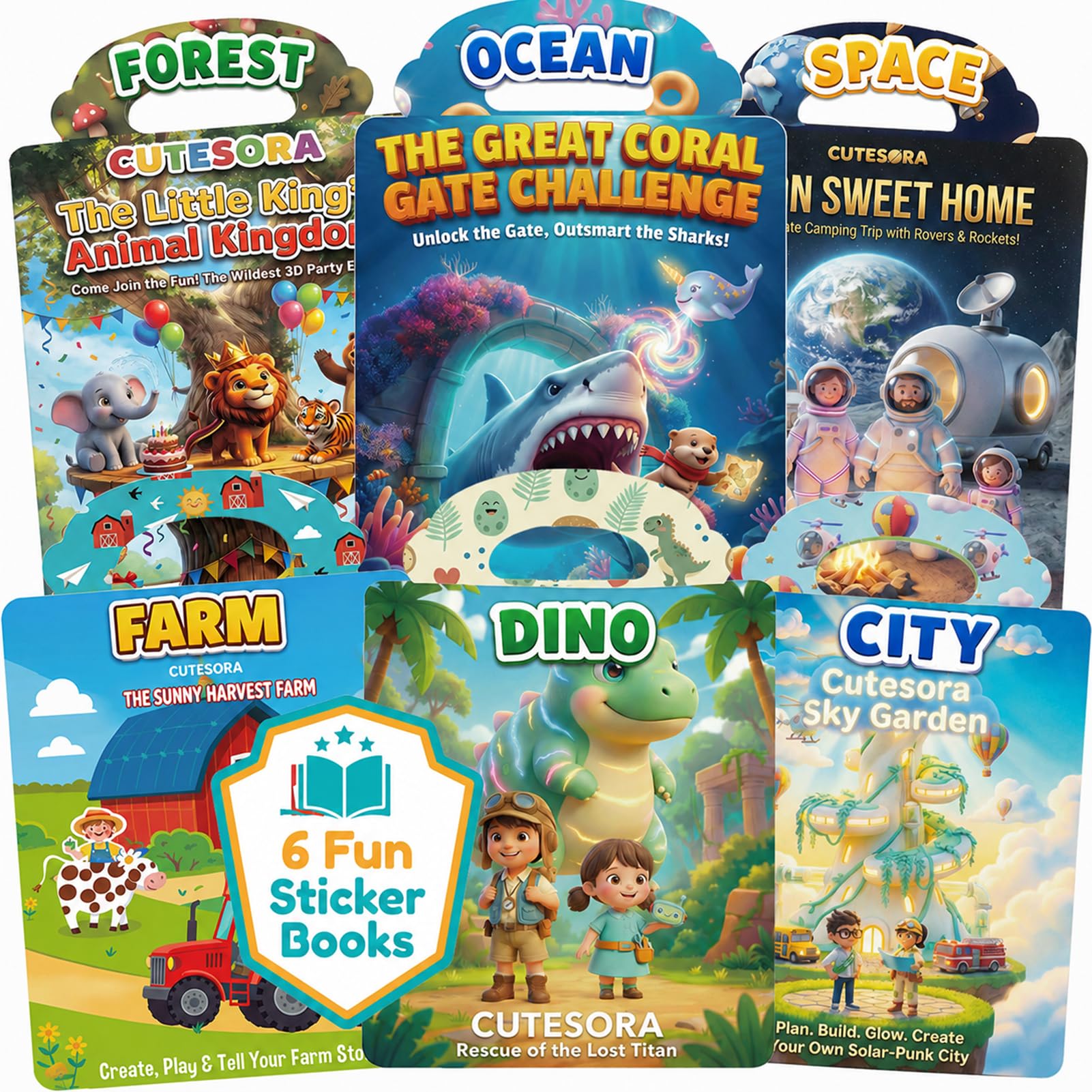 CUTESORA Reusable Jelly Sticker Books for Toddlers 2-4, Kids 3-6, 6 Sets