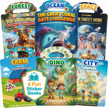 CUTESORA Reusable Jelly Sticker Books for Toddlers 2-4, Kids 3-6, 6 Sets