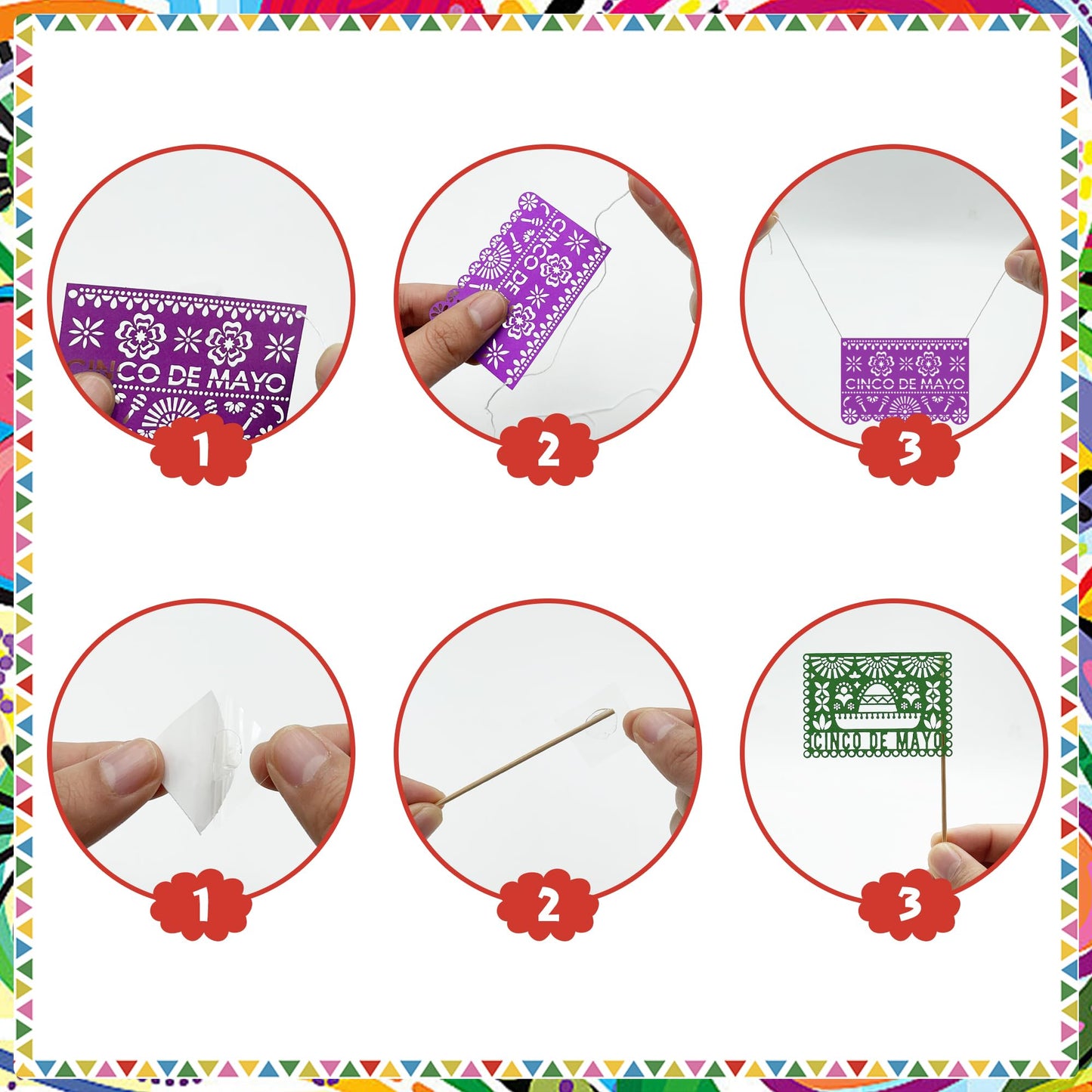 25 PCS Mexican Fiesta Cake Topper Mini Mexican Papel Picado Banner Cactus Pepper Sombrero and Flower Cake Decor for Mexican Themed Party Decorations