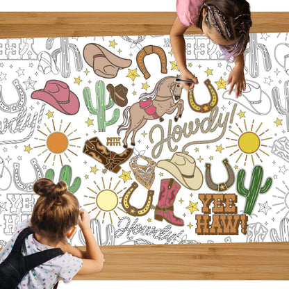 xo, Fetti Western Coloring Tablecloth | Western Party, Cowboy Birthday, Kids Activity, Disposable, Arts and Crafts, Rodeo Decor, Cowgirl