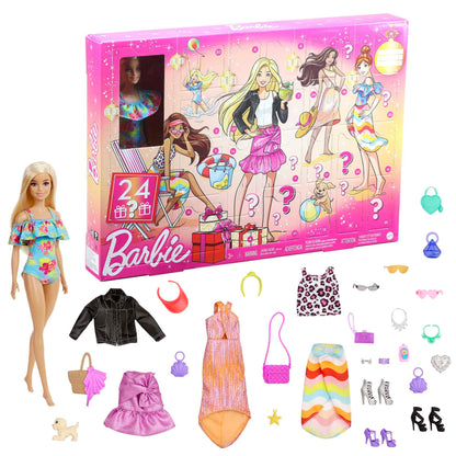 Barbie Advent Calendar Doll (12-in), 24 Surprises Including Day-to-Night Trendy Clothing & Accessories, Festive Holiday Themed Packaging for Kids 3 to