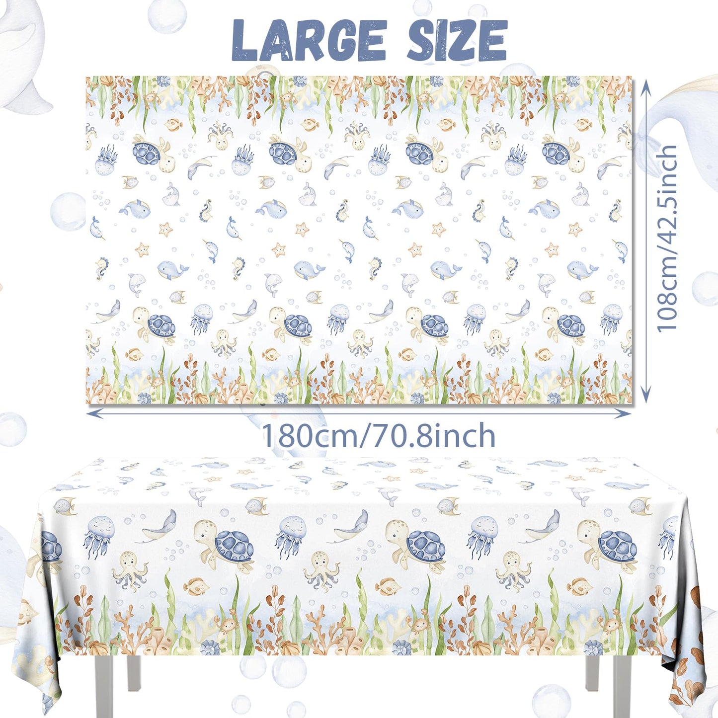 GREHUMOR 3Pcs Ocean Tablecloth Decoration Under The Sea Theme Party Supplies Sea Turtles Disposable Plastic Table Covers Underwater Sea Life Table