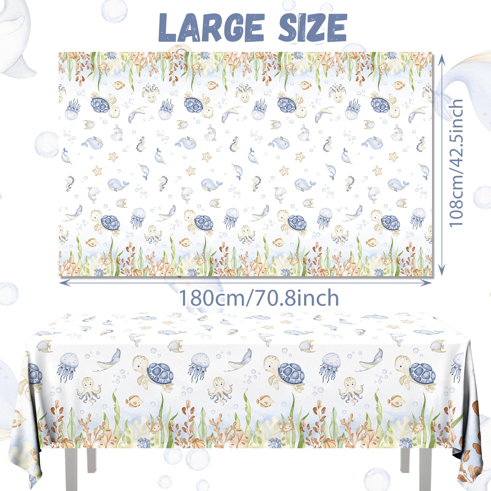 GREHUMOR 3Pcs Ocean Tablecloth Decoration Under The Sea Theme Party Supplies Sea Turtles Disposable Plastic Table Covers Underwater Sea Life Table