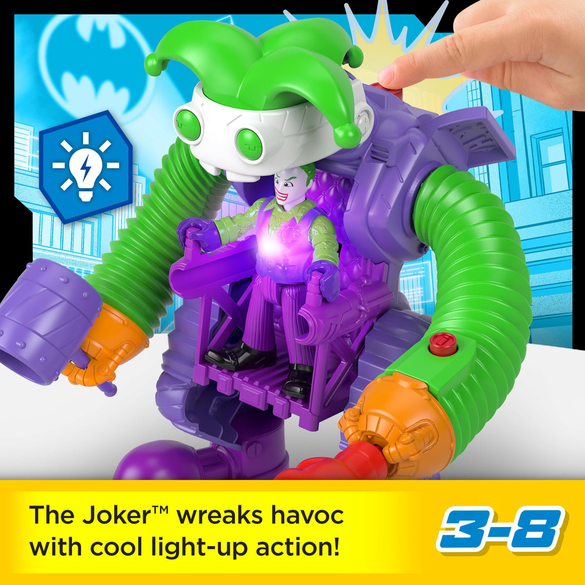 Fisher-Price Imaginext DC Super Friends The Joker Toy Battling Robot with Poseable Figure & Lights for Pretend Play Kids Ages 3+ Years