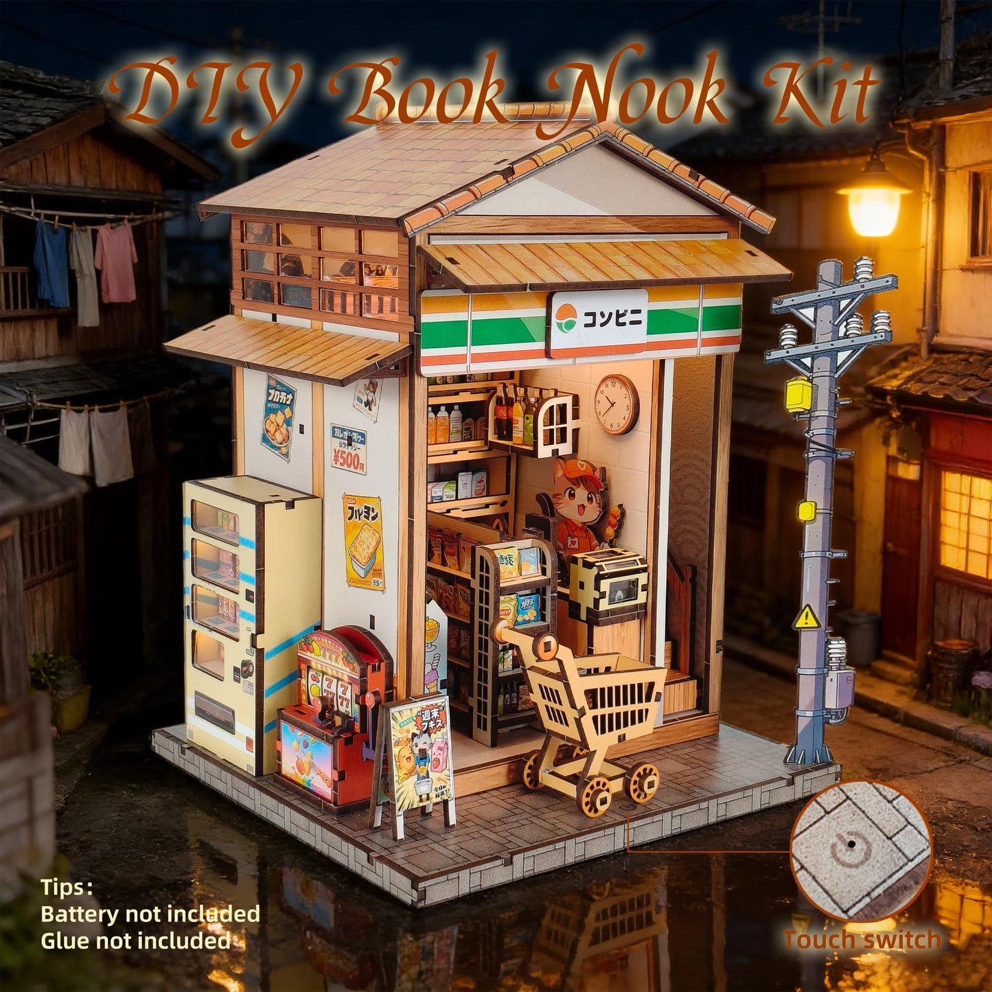 Japanese DIY Miniature House Kit, DIY Book Nook Kit, Minimart Model Craft Kits, Wooden Mini Doll House Kit, Tiny Model House for Adults to Build