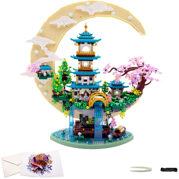 RUUQRUU 4288 PCS Cherry Blossom Tree Building Set for Adults Teens?Chinese Moon Palace Architecture Model?Micro Japanese Sakura Tree House, Mini